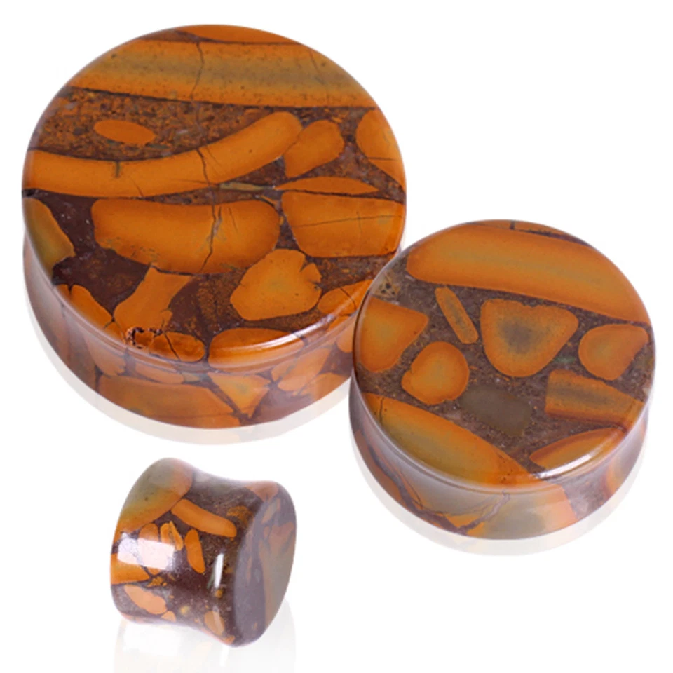 Par de (2) tapones de silla de montar de doble acampanada de piedra de jaspe de bambú natural Foto 1 de 1