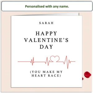 Tarjeta personalizada de San Valentín You Make My Heart Race Heartbeat - Imagen 1 de 5