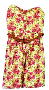 City Triangles Dress Women Size 5 Strapless Cottagecore Pink Floral Belted Teen - Picture 1 of 9