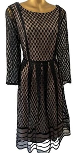 BETTY JACKSON BLACK womens black nude spot mesh tulle occasion dress size 12 - Picture 1 of 20