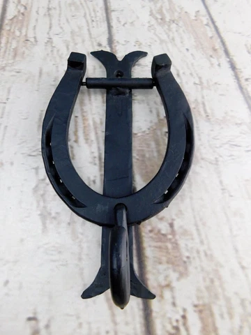 Handmade Door Knocker Wrought Iron Lucky Horse Shoe Ranch Cabin Farmhouse Vtg Cover