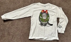 VTG Crazy Shirts B. Kliban Cat Christmas Wreath Long Sleeve Shirt Sz Youth Small - Picture 1 of 10