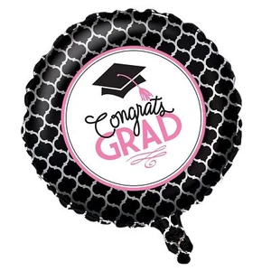Glamorous Grad Pink Girl School Graduation Party Decoration 18" Mylar Balloon - Picture 1 of 1