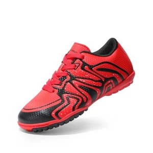  Boys Girls Indoor Turf Soccer Cleats Lace Up 4 Big Kid Red/Black/White - Picture 1 of 7