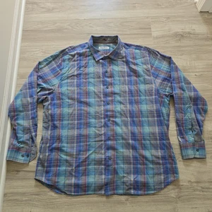 Tommy Bahama Linen Button Up Shirt Mens Size XXL Red Blue Plaid Long Sleeve - Picture 1 of 10