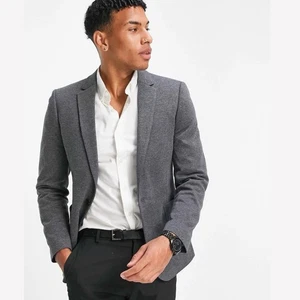 Blazer Jersey Súper Ajustado 46R Diseño ASOS Carbón Usado en Excelente Condición Forrado Mínimo Viaje - Imagen 1 de 15