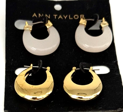 2 pares de pendientes perforados de aro gruesos tono dorado Ann Taylor de 1 1/4" nuevos con etiquetas Foto 1 de 4