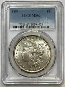 Moneda de $1 dólar de plata Morgan 1896 graduación profesional MS 63 sin circular 90 % plata - Imagen 1 de 10