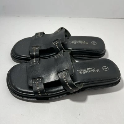 Sandalias deslizables de cuero Montego Bay Club negras para mujer talla 6 cómodas planas informales Foto 1 de 4