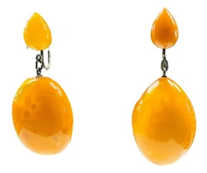 Vintage Natural Baltic Russian Amber Egg Yolk Butterscotch Dangle Drop Earrings - Picture 1 of 17