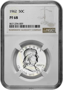 1962 50C Silver Proof Franklin Half Dollar NGC Graded PF 68 with New Holder - Picture 1 of 2