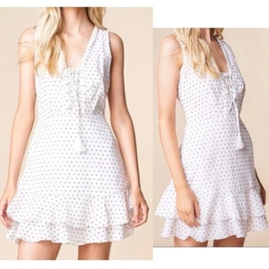 Sugar Lips NWT Cherry print Fit Flare Dress White Sz S Tiered Tasseled Ruffles - Picture 1 of 7