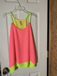 Neon Pink Gelb Lagenlook Tank Top Shirt Größe L - Bild 1 von 3