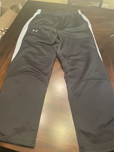 Under Armour Sweatpants Mens Large Black Athletic Open Leg Gray Stripe - Picture 1 of 4