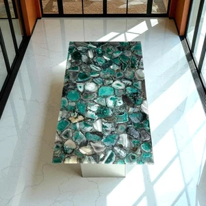 Green Agate Kitchen Countertop, Geode Dining Table Top, Handmade Agate Table Top - Picture 1 of 11