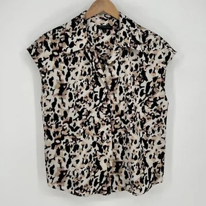 Banana Republic Womens Sleeveless Animal Print Blouse Size S Black Beige Satin - Picture 1 of 10