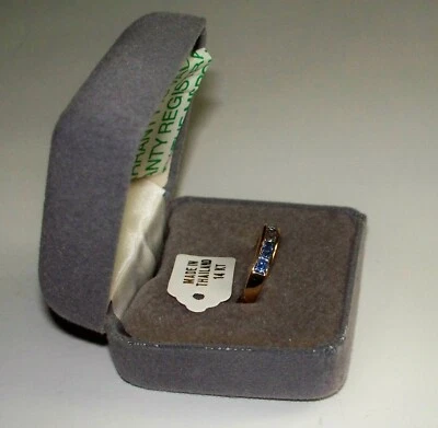 NUEVO DE COLECCIÓN Anillo Alianza de Boda para Mujer 14KYG Ceilán Zafiro Azul Claro Talla 8 – G3 Foto 1 de 4