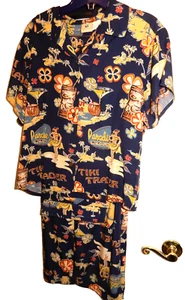 Rare KAHALA Womens 2pc OUTFIT Size Lg/12 Cropped Pant & Top Hawaiian Tiki print - Picture 1 of 9