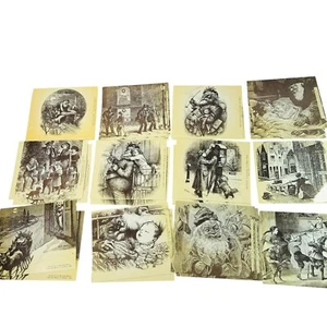 Vintage Set Of 22 Christmas Woodcuts Blank Greeting Cards Seals Thomas Nast - Picture 1 of 8