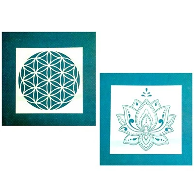 2er Set Schablonen Nr. 138 Blume des Lebens und Lotusblüte Möbel Stoff Wände uvm - Bild 1 von 3