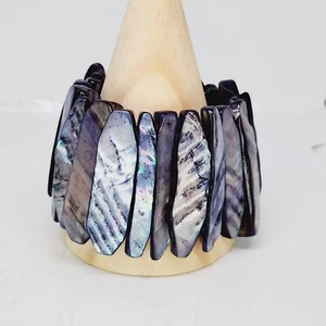 Muschel Statement Armband Abalone blau schwarz Karneval Flash Stretch breit klobig  - Bild 1 von 7