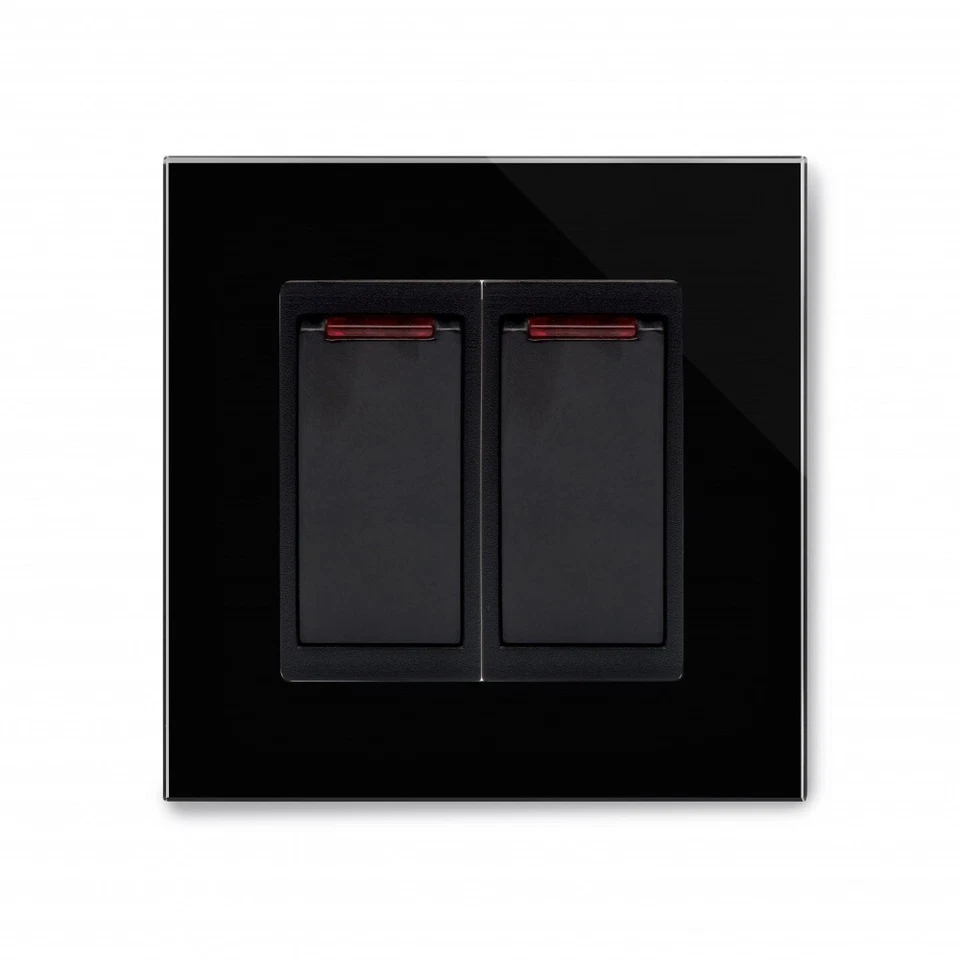 RetroTouch 20 Amp Double Pole Dual Switch with Neon Black Glass PG 04203 - Image 1 of 1