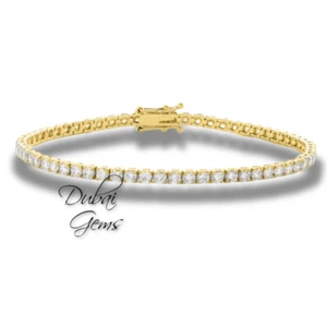 YELLOW GOLD FINISH Solitary Round Cut Created Diamond Tennis Bracelet - Picture 1 of 3