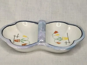 Vintage Garden China Lusterware Divided Dish Floral Tulip Design with Blue Trim - Picture 1 of 8