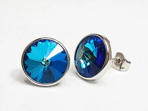 Pendientes de solitario plata con Swarovski Rivoli 12 mm diferentes colores - Imagen 1 de 38