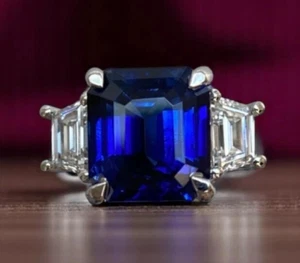 2.20CT Emerald Cut Natural Tanzanite & Diamond Three Stone Women's Ring 14K Gold - Picture 1 of 15