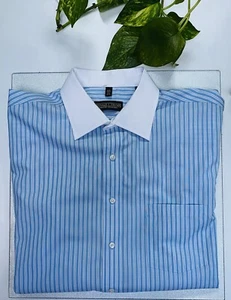 Donald J Trump Signature Striped Blue Men’s Dress Long Sleeve French Cuff Shirt. - Picture 1 of 7