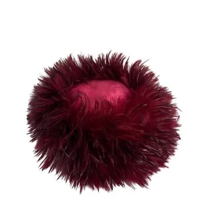 VTG 50s Women's Mushroom Feather Covered Hat Wine Velvet Brim Millinery - Picture 1 of 13