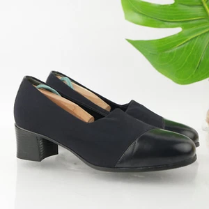 Munro Women's Julia Pump Size 7 Exta WIDE Navy Blue Leather Block Heel Slip On - Picture 1 of 12