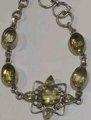 Sterling Silver 925 Bracelet Citrine Gemstone Southwestern Jewelry Toggle - Image 1 of 4