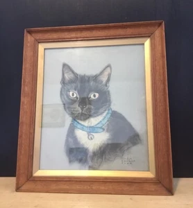 VINTAGE CAT PORTRAIT GLADYS EMERSON COOK 16 X 14 FRAMED AND GLAZED - Picture 1 of 15