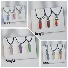 Set Of 3 Crystal Pendant Necklace Reiki Necklace Different Colours Available 