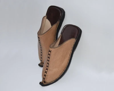 handmade  moroccan Leather Slippers cultural Footwear Comfortable babouche brown - Image 1 of 4