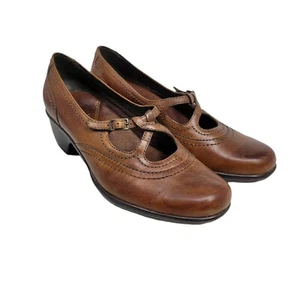Clarks Brown Leather Shoes Size 7.5M classic Strappy heel boot Dark Academia - Picture 1 of 10