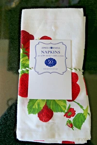 Set 10~April Cornell STRAWBERRY Pattern~Cotton Cloth NAPKINS~16x16"~NEW wTag~Fun - Picture 1 of 7