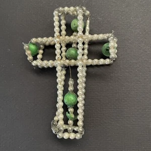 Antique Christmas Ornament Mercury Glass Bead Religious Cross Vintage Old Decor - Picture 1 of 3
