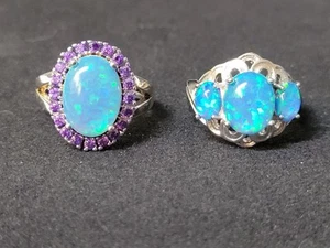 Fire Opal 2 Piece Lot Silver Jewelry Rings A0731 - Picture 1 of 6