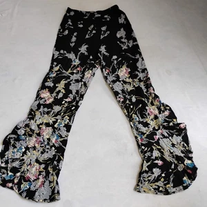 Angie Pants Small Floral Ruffle Wide Leg Boho Cottage Festival Bohemian Stretch - Picture 1 of 12