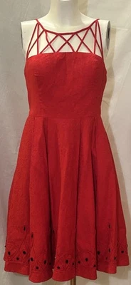 Mini Vestido Solero Mikael Aghal Rojo Floral Crochet Jaula Macramé Encaje Joyas Talla 10 Foto 1 de 4