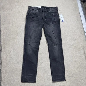 H&M Jeans Mens 33 Slim Fit &Denim Black Distressed Mid Rise NEW Meas 33x30.5 - Picture 1 of 17