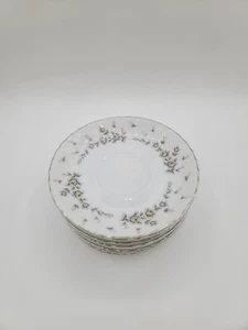 Vintage Style House Picardy Japan Platinum Trim Set of 8 Saucers - Picture 1 of 18