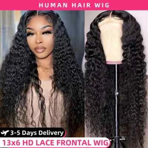 Lace Frontal Echthaar Perücke Wasserwelle lockig transparent lose tiefe Welle Wig - Bild 1 von 8