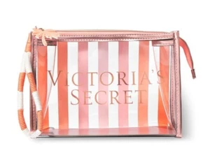 VICTORIA'S SECRET CLEAR PINK LEAF MAKEUP COSMETIC BAG POUCH CASE NWT - Picture 1 of 3