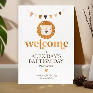 Insegna Benvenuto Leone Personalizzata Battesimo/Festa Compleanno/Baby Shower KP1 - Foto 1 di 2