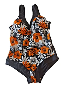Costume da bagno reggiseno integrato imbottito floreale misto nero Pierre L'Amour fuori produzione UK 20 - Foto 1 di 3