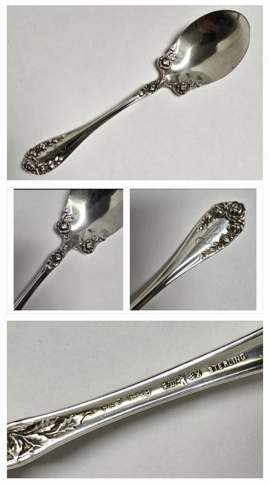 Art Nouveau 1898 R Wallace & Sons 纯银糖勺 玫瑰 Monogrammed — 第 1/4 张图片